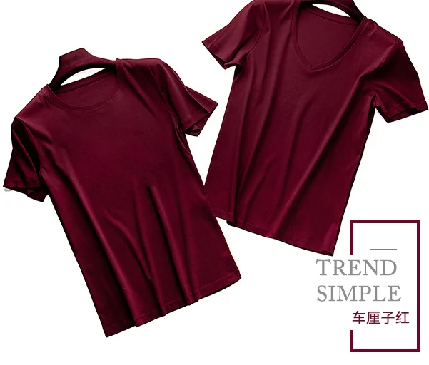 Slimming 9 color cotton short sleeve Tshirt for women slimming simple v neck Tshirt