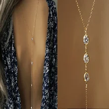 2016 Novo Pano de Fundo Das Mulheres de Cristal Colar banhado a Ouro de Volta Corpo Cadeia Praia Jóias Acessórios Vestido de Casamento Sem Encosto