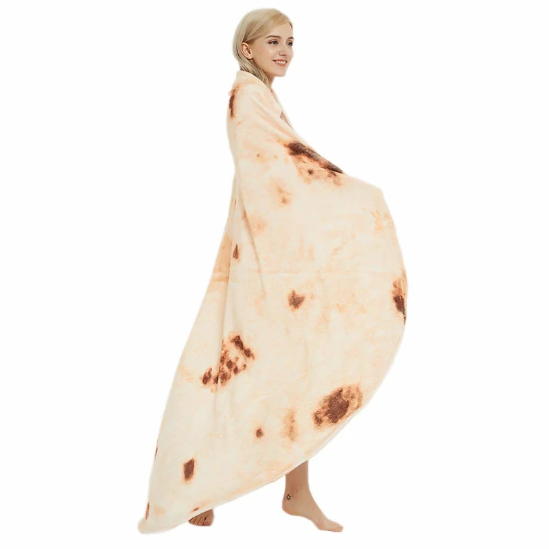Sedex Soft Vacuum compressed packing custom Flannel Round tortilla Blanket double sided printing pizza Burrito Blanket