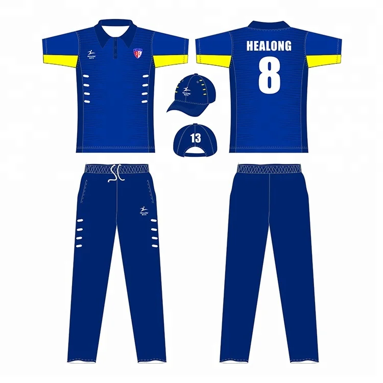 Healong Fully Dye Sublimation Blue Color Cricket Jersey Custom Cheap Cricket Uniform