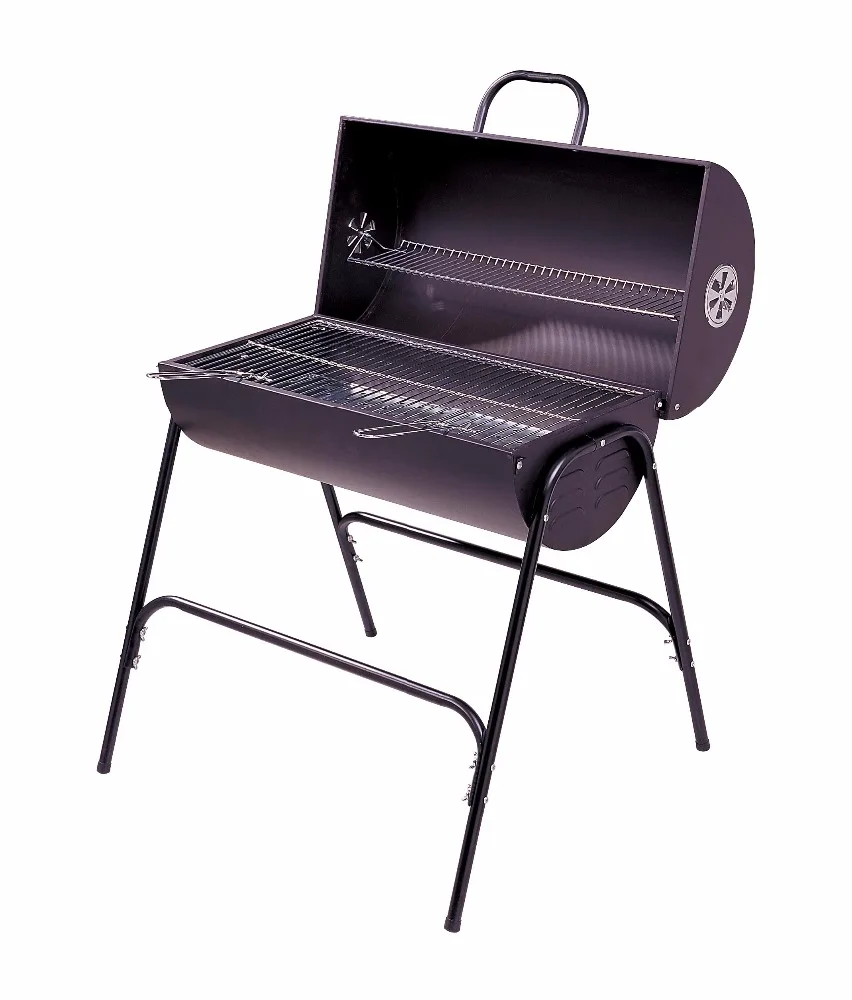 wholesalelarge big charcoal bbq grill outdoor cylinder barrel oil drum coal heavy duty luxury smoker burger trolley cart trailer