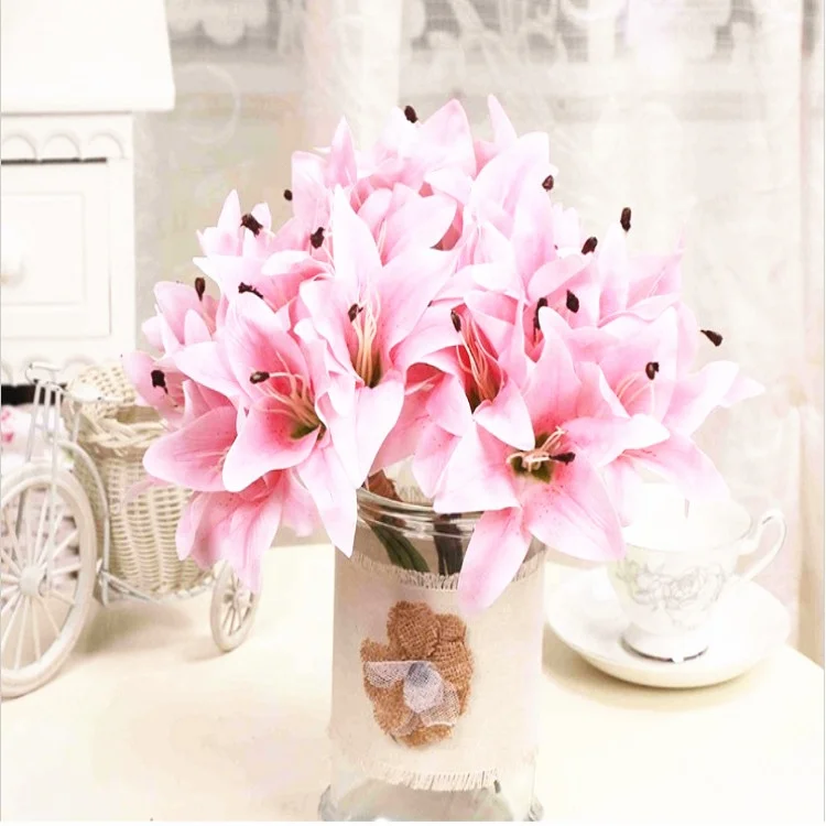 Wholesale artificial tiger lily flowers In Bulk tiger lily silk flowers Tropical 9 heads tiger lily  Flower