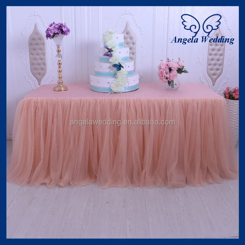 
SK005F New arrival peach tulle bridal wedding table skirt 