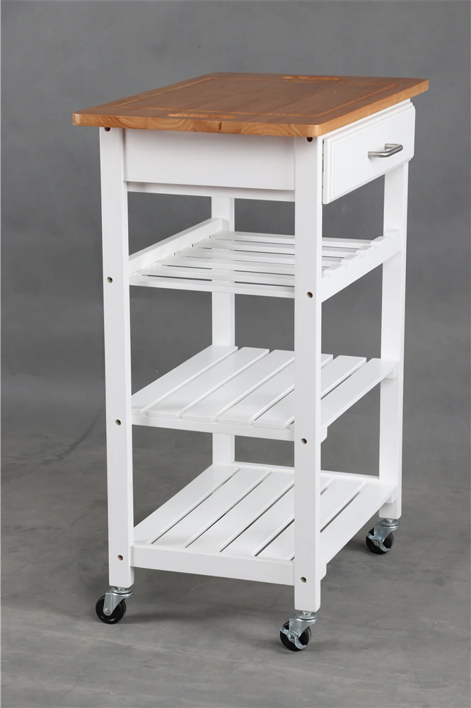 
Factory direct pine wood fancy white kitchen island trolley with drawer 