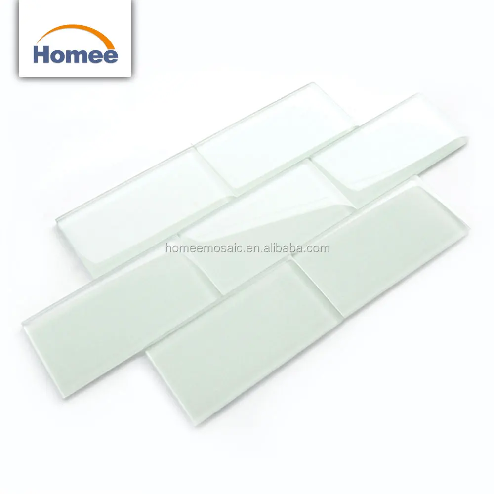 Custom made fresh white bathroom glass subway mosaic tile bathroom glass wall tile design