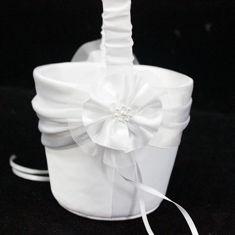 M4619 Wedding supplies bridal wedding flower basket White lace flower girl candy basket