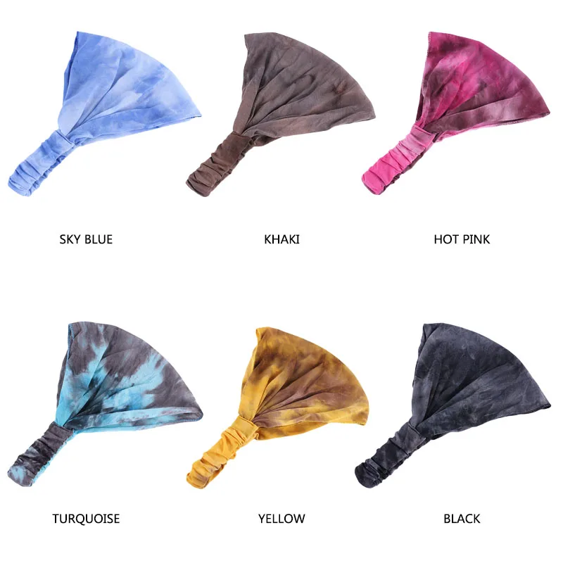 GTOP Wholesale Tie-Dye Colorful Cotton Hair Accessoires Bandana Fashion Girls Elastic Band Yoga Sport Headband For Women TD-206