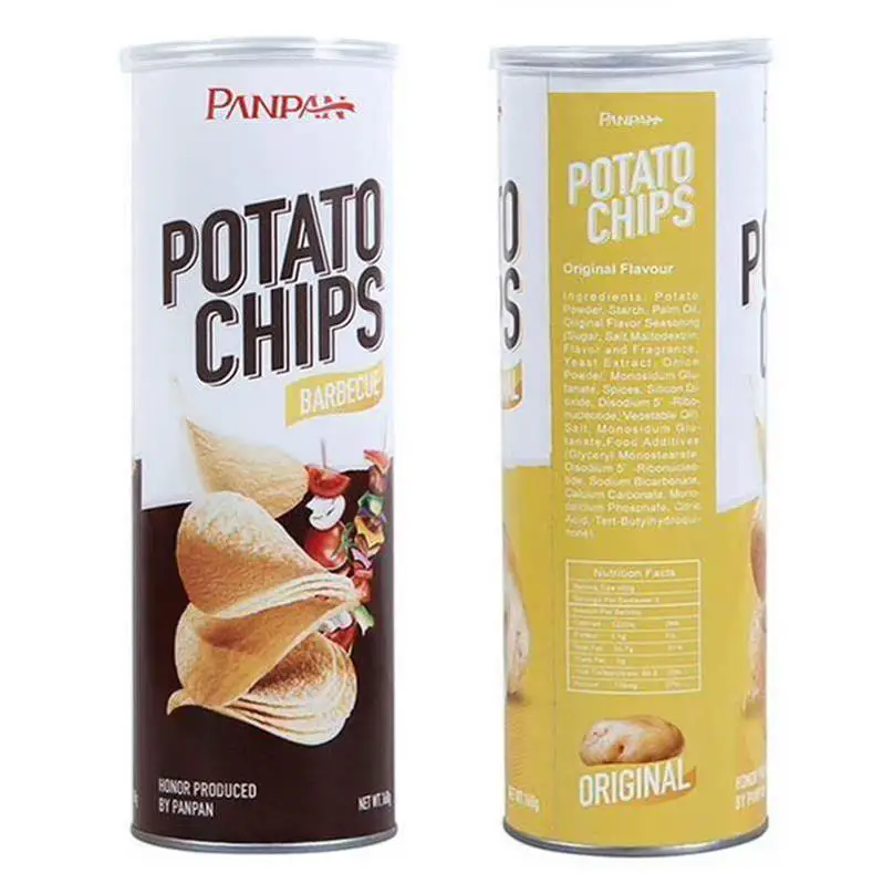 Puffed cheese flavor potato chips in can
