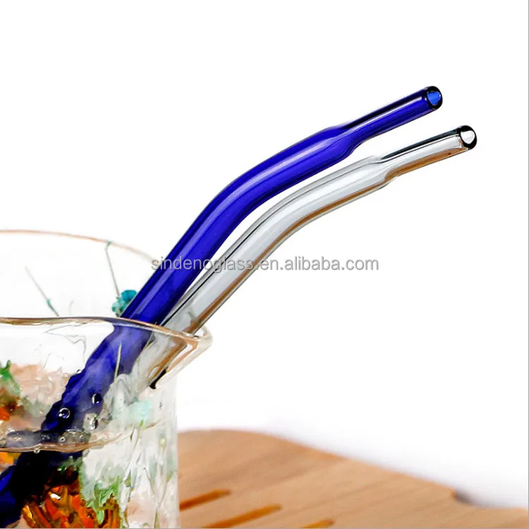 Flat End  Glass Straight Bent Clear Colorful Reusable Glass Drinking Straw With Brush