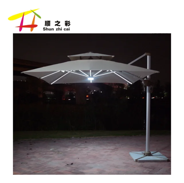 OEM new design aluminium solar lighting umbrella with LED lights