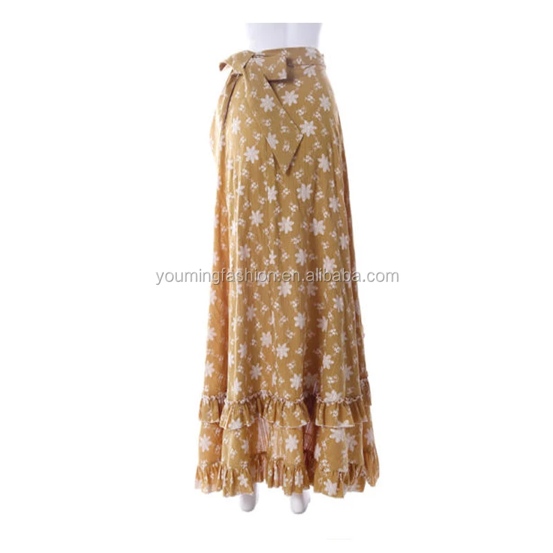 Women Summer Floral Print Asymmetric Long Skirt Beach Cover up Maxi Apron Skirt