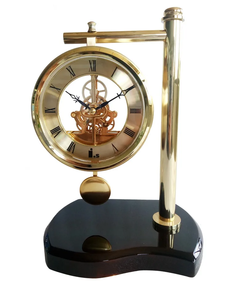 Pendulum Desktop Clock Mechanism Brass Wooden Skeleton Movement K3056P