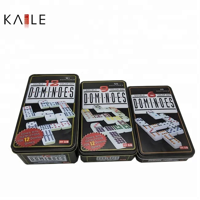 Wholesale Custom Double 9 Plastic Dominoes with Tin Box 55pcs White Domino Colored Dot Paint for Table Games
