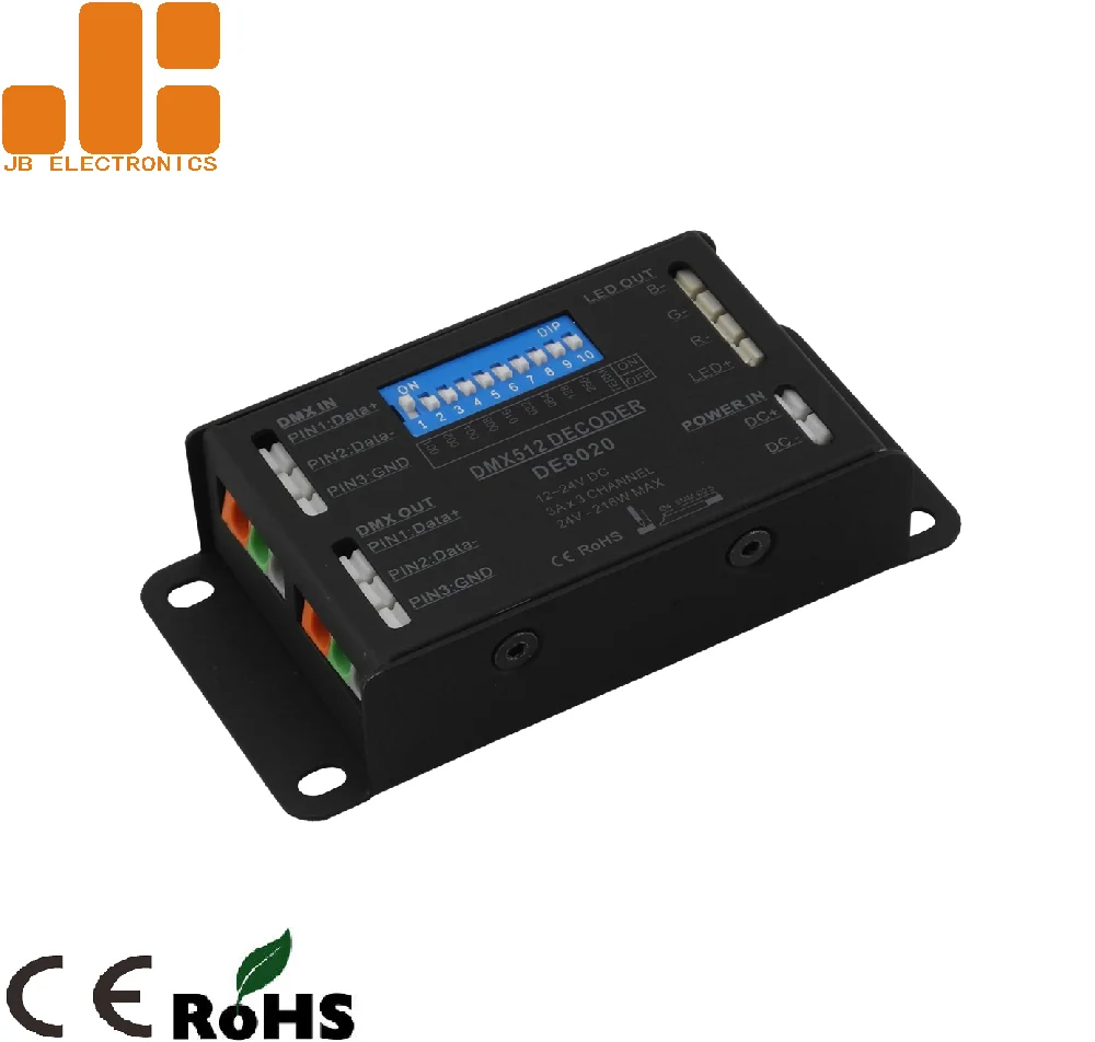 Mini Size RGB 3CH Max 9A Constant Voltage DMX512 Decoder for LED Strip Lighting DE8020
