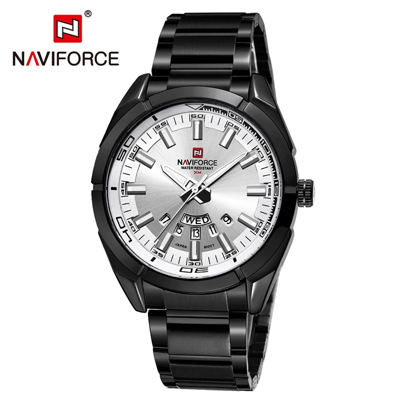 NAVIFORCE 9038 watch Luxury Brand Quartz Watch Men Waterproof Sport Watches Full steel Black Wristwatches relogio masculino