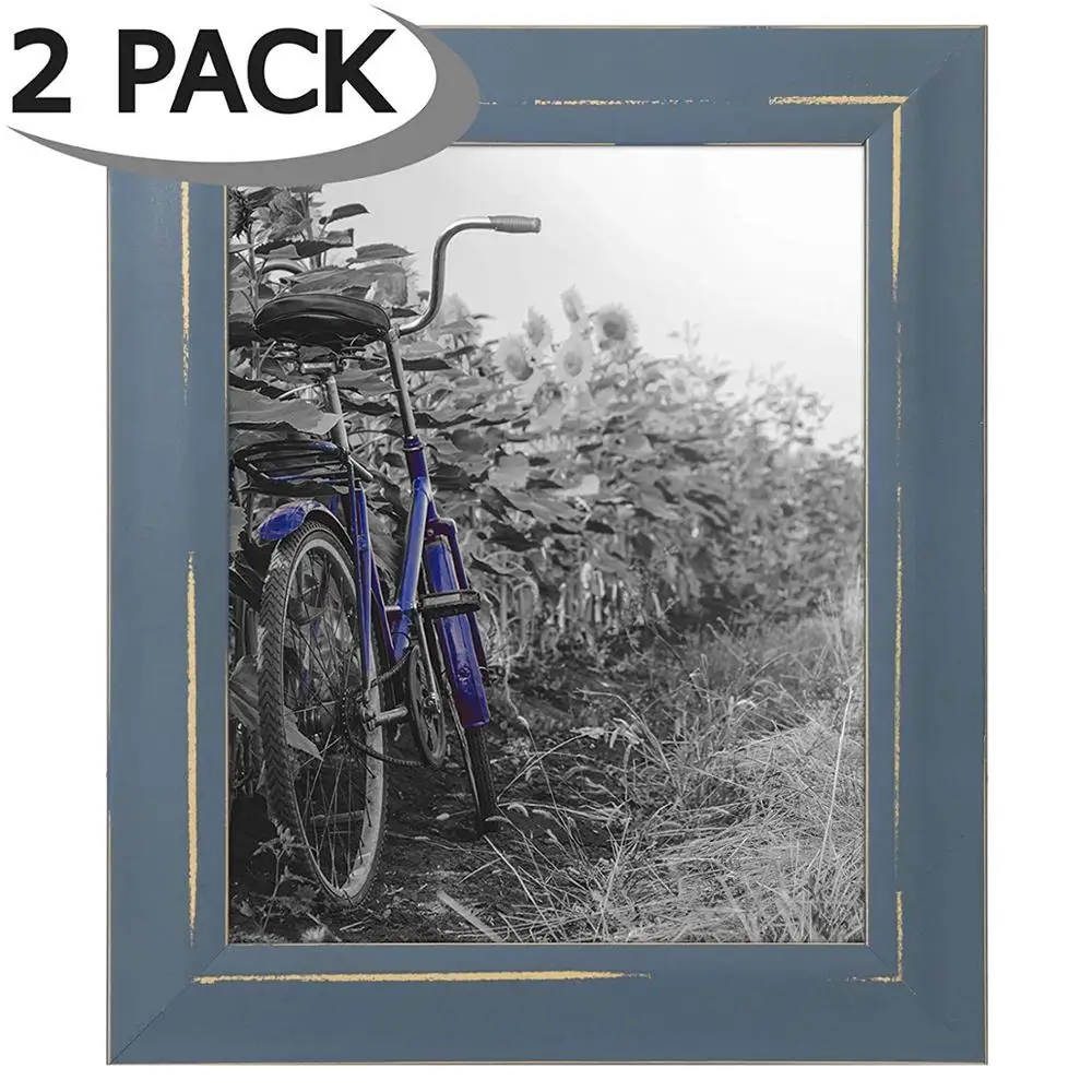 
Americanflat 2 Pack - 8x10 Blue Rustic Picture Frames - Built-in Easels - Wall Display - Tabletop Display 