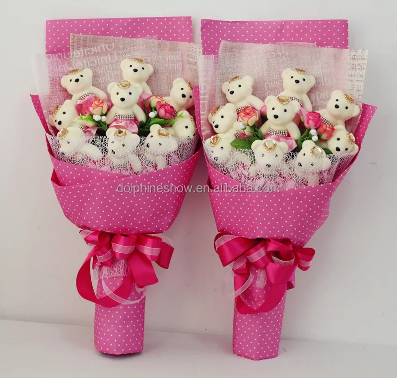 Новый подарок на день матери мягкий плюшевый мишка букет цветов красивый заказ розовый игрушечный День святого