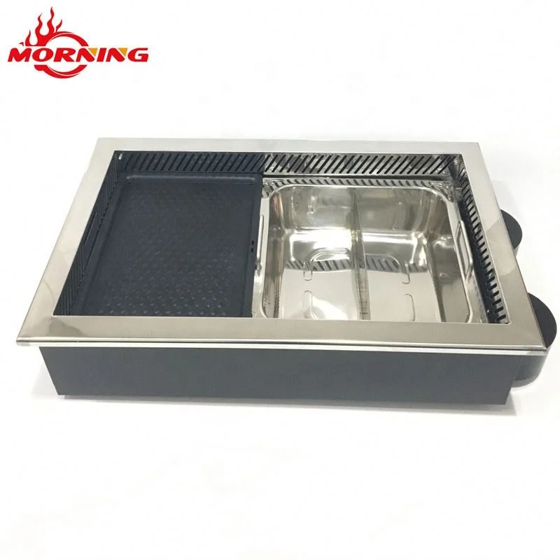 Smokeless Mini Tabletop Korean Indoor Tabletopbbq Electric Bbq Grill hot pot and bbq grill table for restaurant