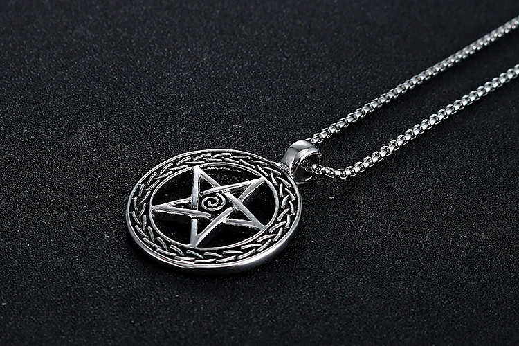 Unisex Stainless Steel   pentacle star Round  Pendant Titanium Steel  Supernatural Pentagram Necklace Xmas Gift  stock