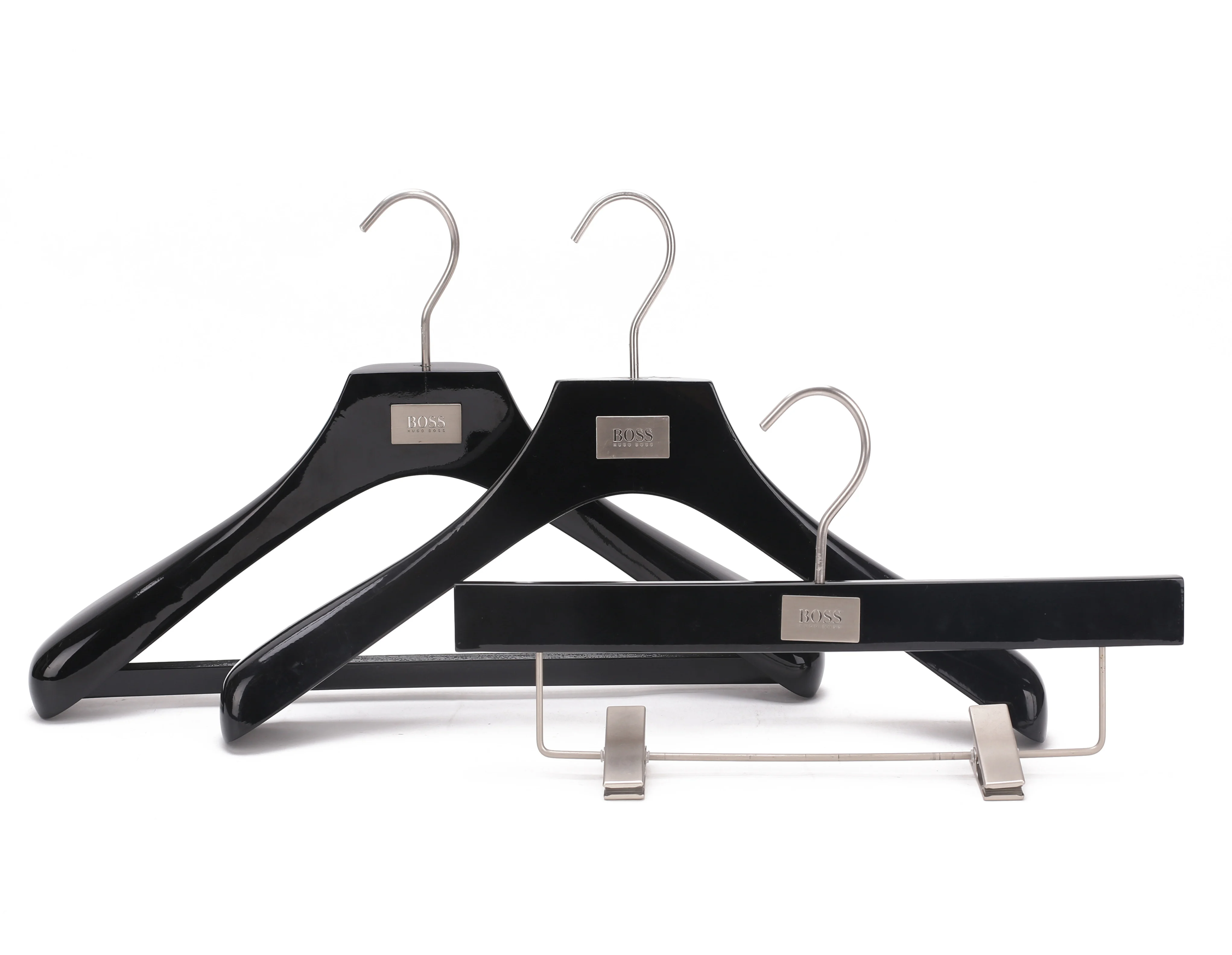 KINDOME Luxury bespoke black suits wood clothes hanger with metal plating logo