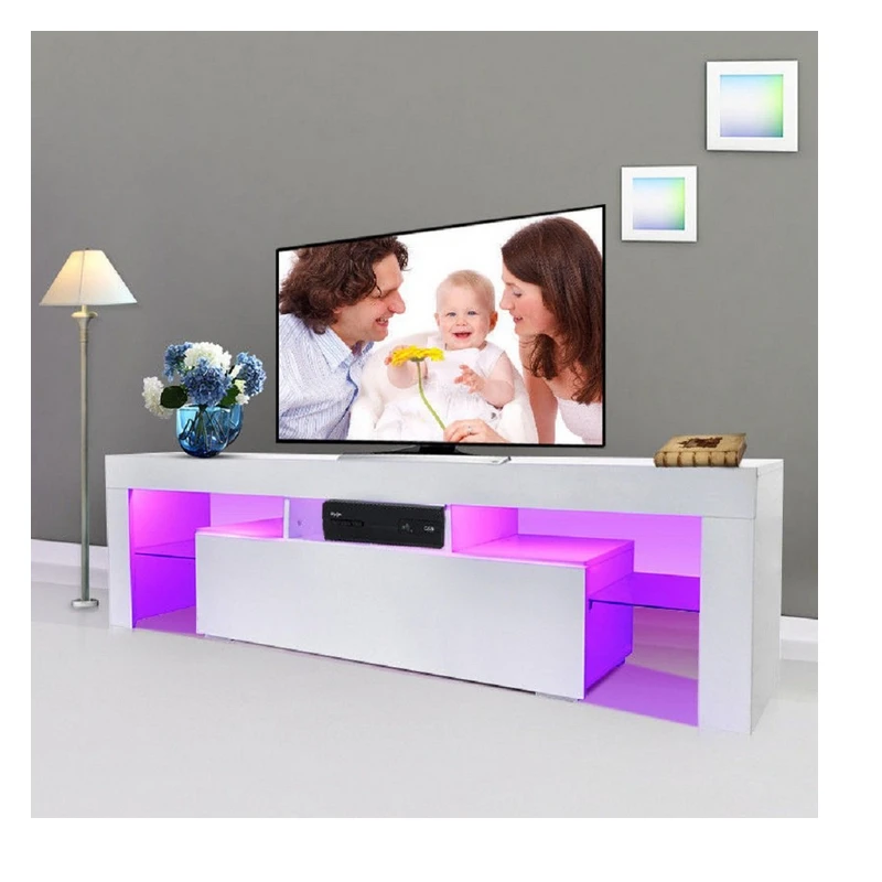 High Gloss TV Stand with LED Light Wooden TV Cabinet Modern TV Table for Living Room