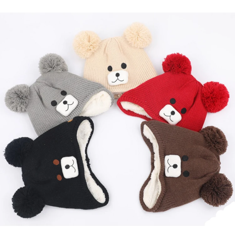 Fashion design bear personalized baby children cartoon characters beanie hat/ knitted crew hat for sale