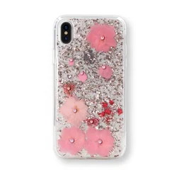 Luxury Bling Glitter Real Flower Cell Phone Mobile Cover Hard Phone Case for iPhone X/XS/XR/XS Max