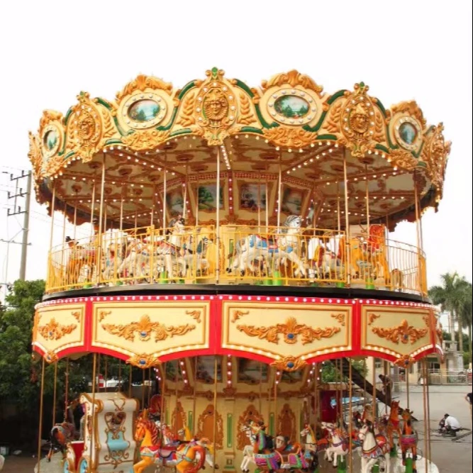 Luxury double layer carousel ride happy merry go around for sale