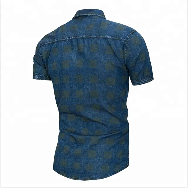 2023 New summer short sleeve men causal denim business shirt