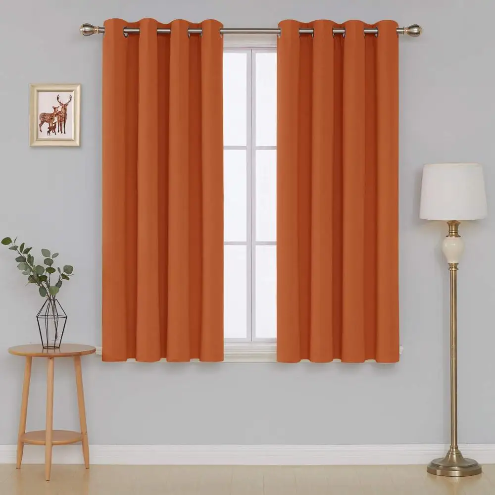 Luxury Soft Touch Top Grommet Blackout  Curtain High Quality Heavy Orange Blackout  Curtain Fabric for Bed Room