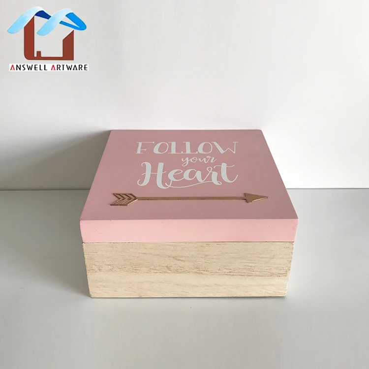Cheap Lover Small Wooden Storage Gift Crate Box With Metal Arrowhead Pattern Decor Lid