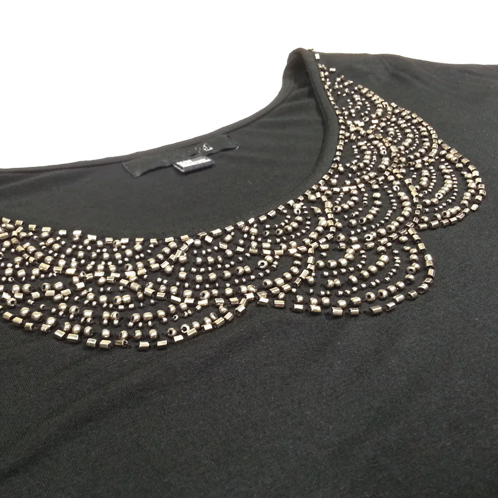 
Women Loose Fall Bat Wing Metallic Beaded Fashion Black Blouses 