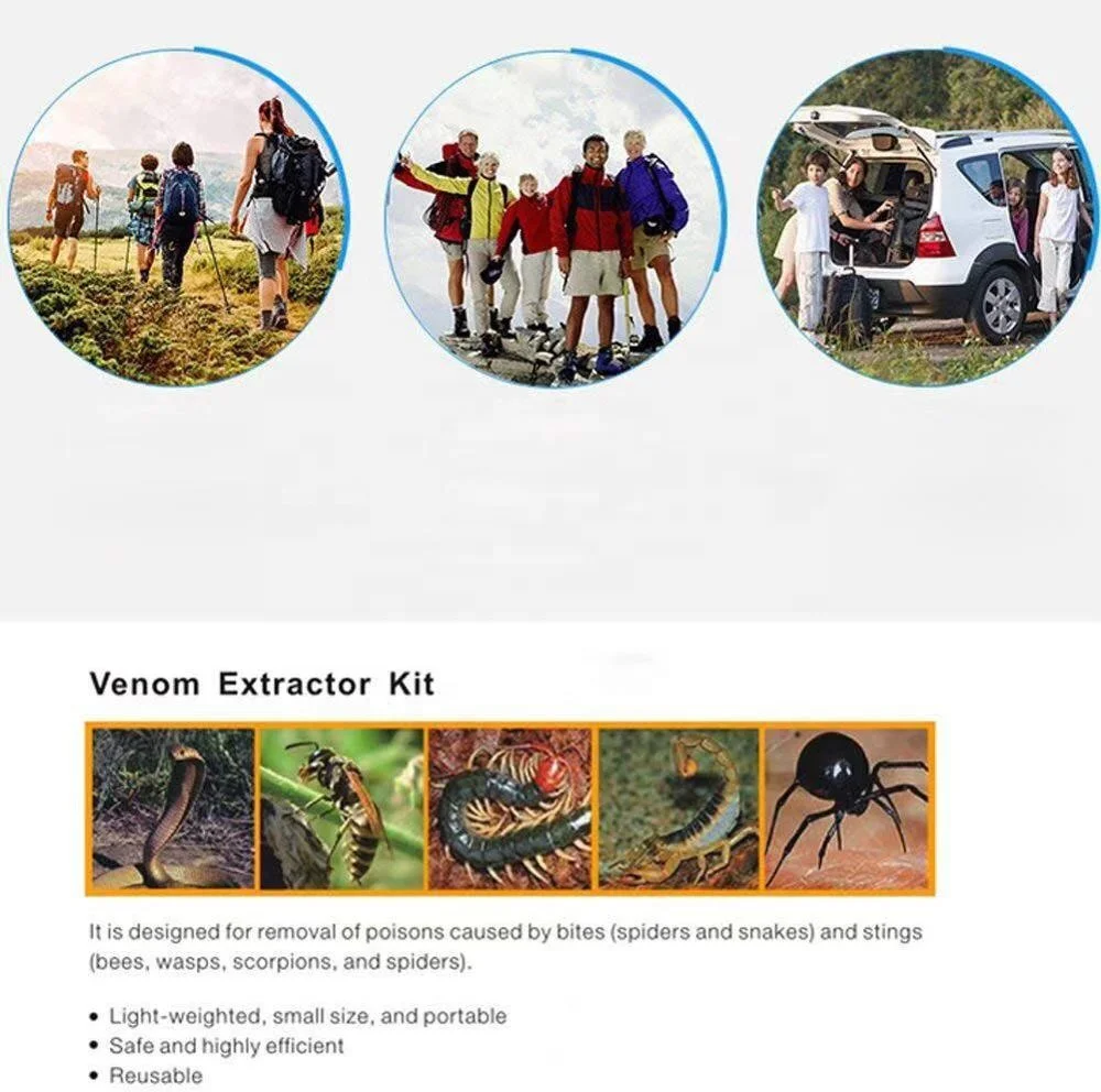 Venom Extractor Pump Kit Emergency Poison Removal Suction Pump Extractor Camping Traveling Snakes bites  First Aid Device