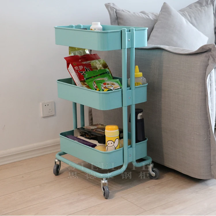 3-Tier Rolling Cart for Serving Utility Organization Kitchen Cart with Portable Metal Handle Easy Moving Flexible Wheels