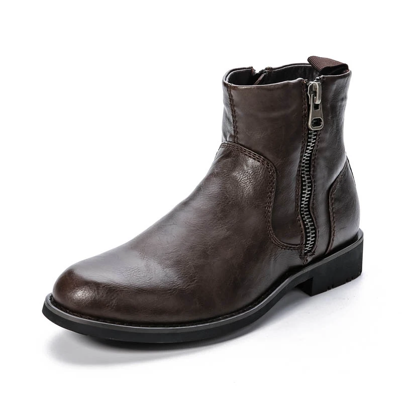 Winter Ankle Boots With Short Fur Lined For Men Zipper