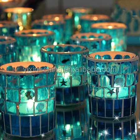 2015 Recycled mosaic glass jars for candle making glass candle jars and lids
