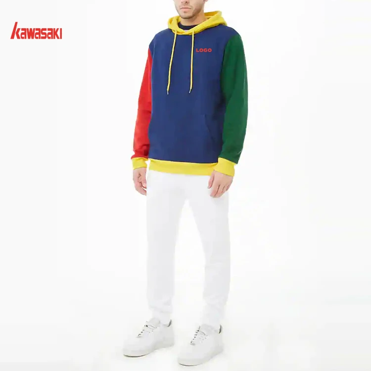 OEM Men clothing 2019  Long Sleeve Pullover Color Block Embroidery Logo custom  hoodie