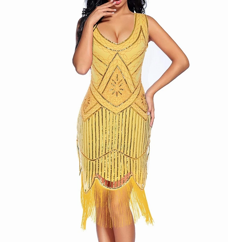 Beaded 1920s fringe flapper great gatsby party evening dresses