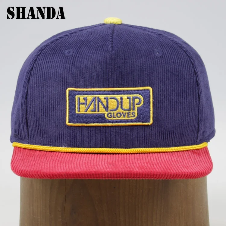 Baseball snap back custom made navy color rope flat brim custom blank corduroy cap