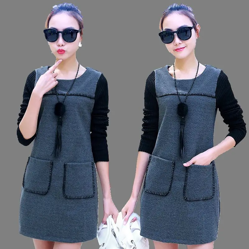 2016 Latest Autumn font b Winter b font Fashion Women Woolen Dress Long Section Large size