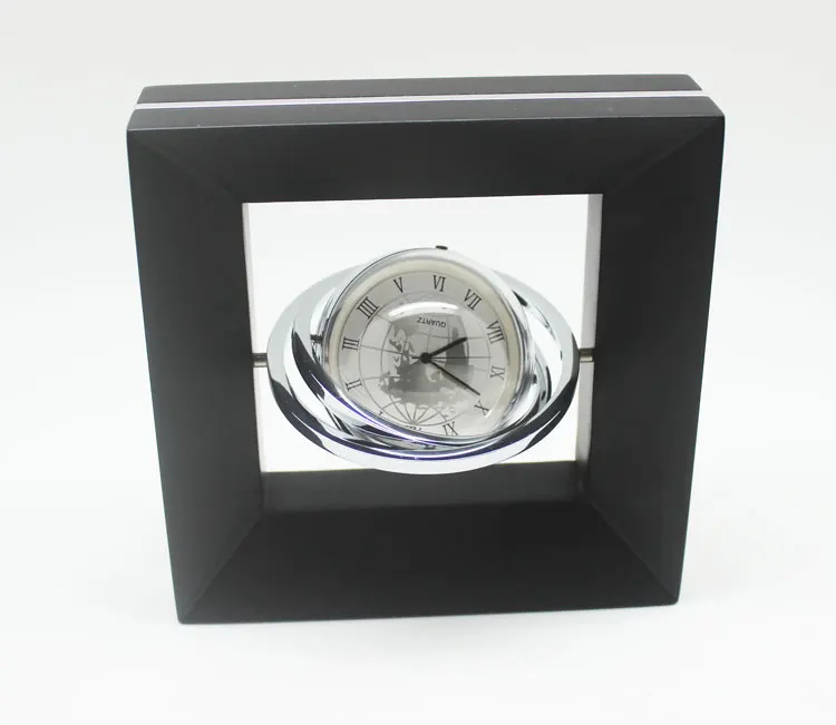 Contemporary Black Wood Frame Desktop Clock with Whirly Clock