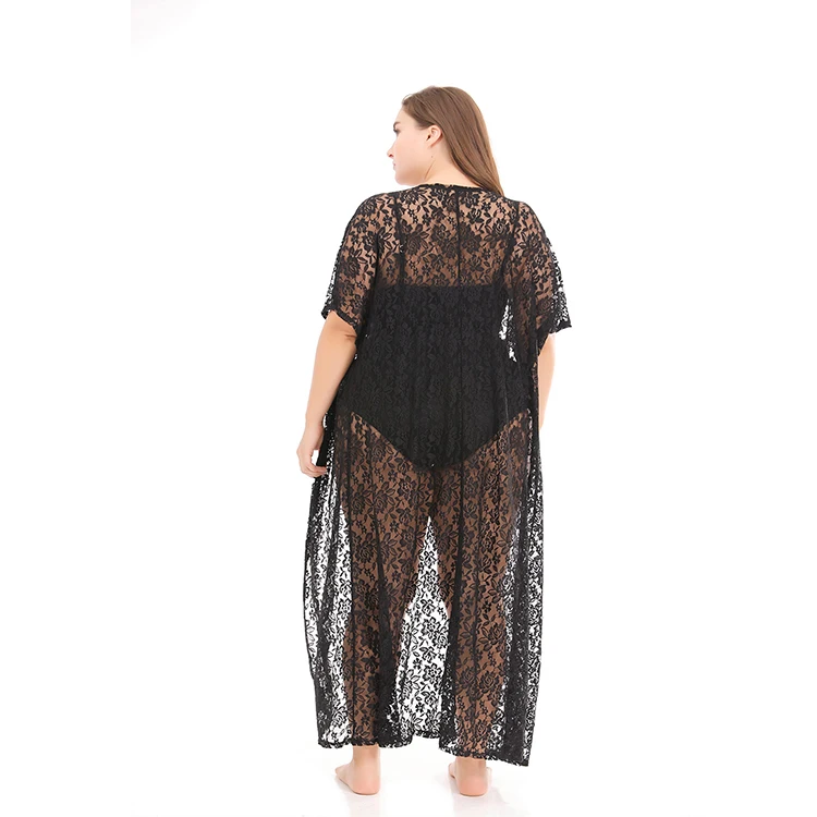 Wholesale black lace sexy long kaftan beach wear women plus size beach dress