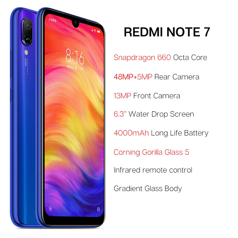 
Original xiaomi redmi note 7 3gb 32gb snapdragon 660 4000mAh big battery android smartphones 4g celulares 