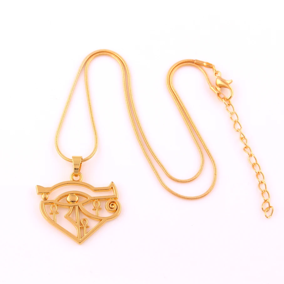 N413 Trade Assurance Egyptian Eye Of Horus Cross Charms Pendant Religious Gold Colour Necklace