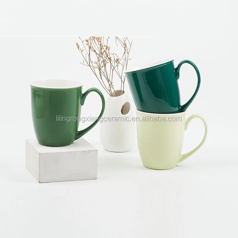 
Factory hot selling 14oz square bottom ceramic coffee mug with white rim matt color glazed bone china coffee cup 