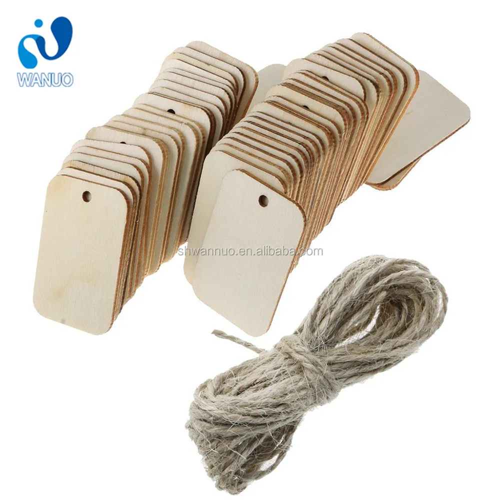 Wanuocraft Natural Blank Wooden Hanging Tags for Christmas Wedding Gift Tags with Rope