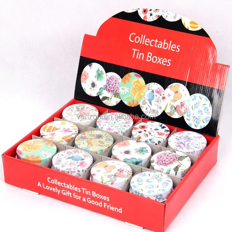 Round Mini Floral Collectables Tin Case Candy Storage Box Wedding Favor Tin Can
