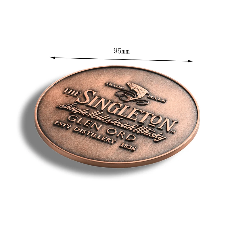 Wholesale Custom Embossed Logo Tea Cup Coffee Bar Round Copper Metal Roller Coaster