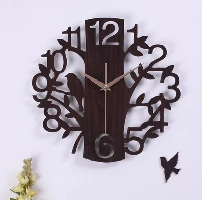 3d Tree Shape Wooden Wall Clock for decoration