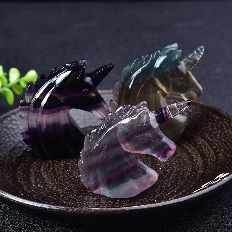 Wholesale natural crystal unicorn rainbow fluorite handmade gemstone carved out to buy natural crystal unicorn for feng shui